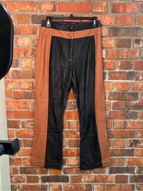 Alice womens two toned panels leather high waisted pants black/brown M